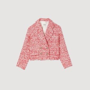 Sandro Red and White Tweed Blazer